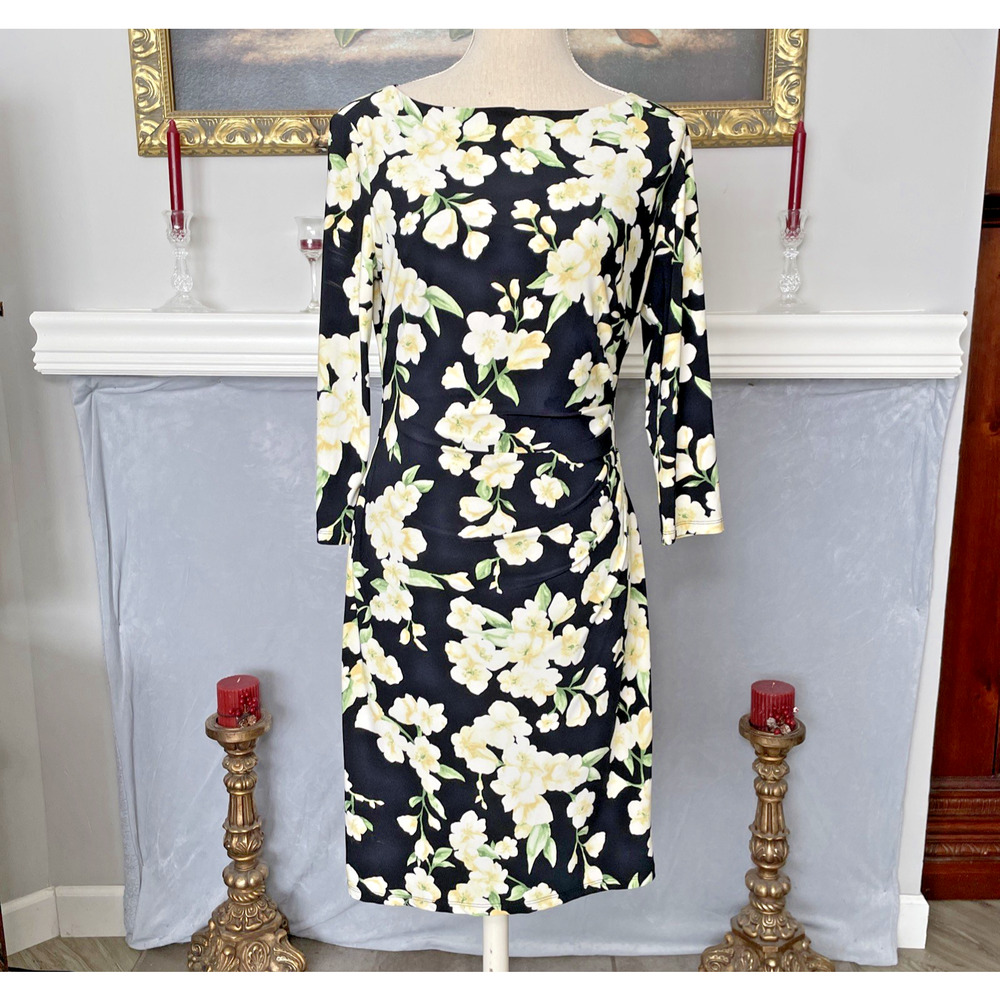 Ralph Lauren Floral Ruched Sheath Dress Size 10